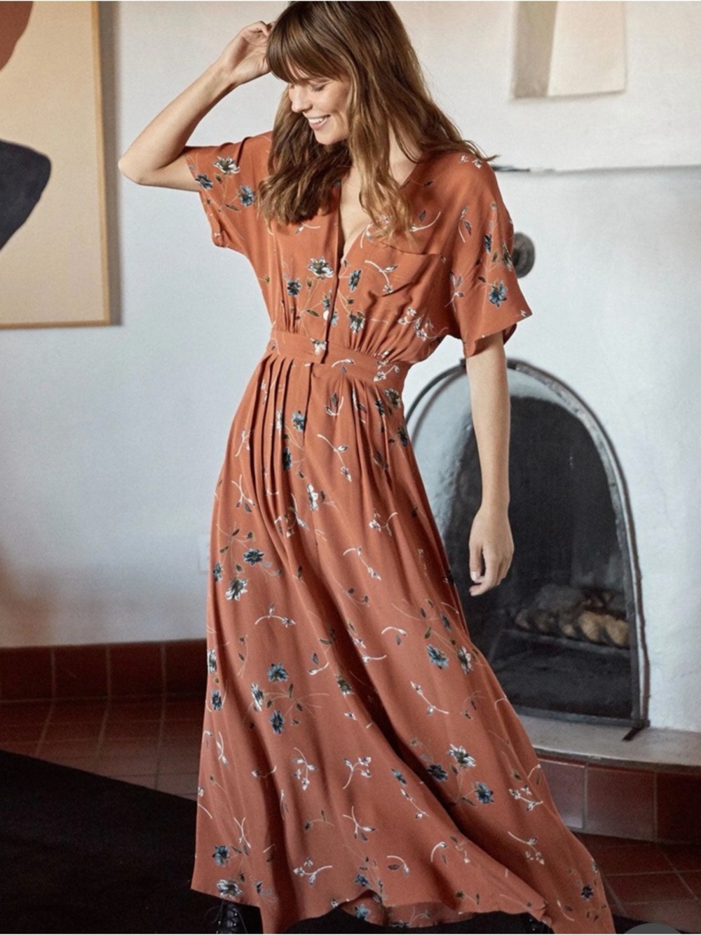 RARE EUC Christy Dawn Lottie Dress in Terracotta Floral Sz M